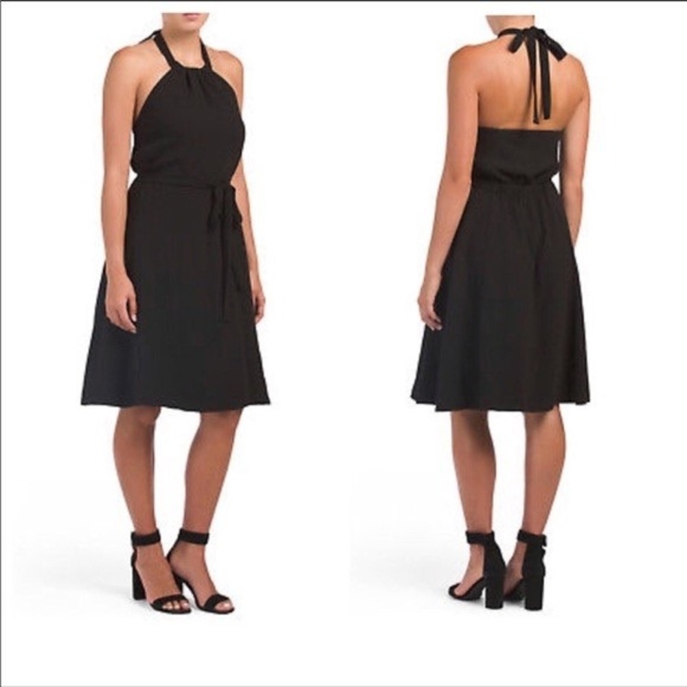 Theory Black Nayline R Elevate Crepe Halter Mini Dress - Size 8